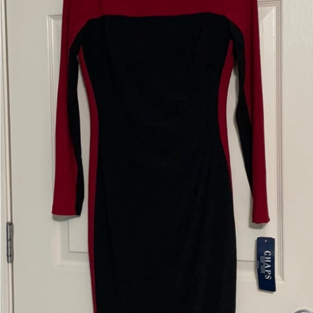 Chaps Women's Long Sleeve Red and Black Dress
